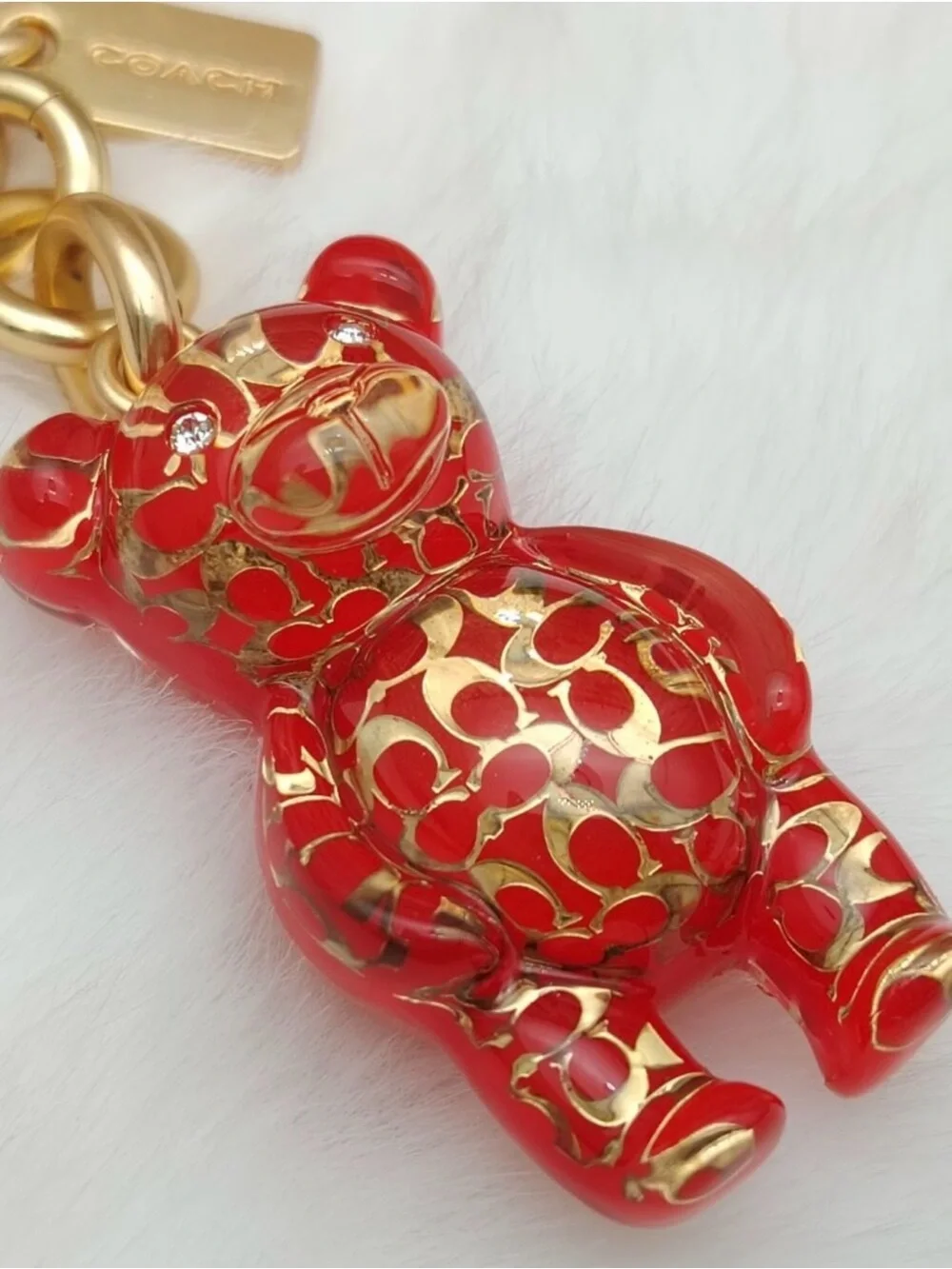 Coach Red and Gold Teddy Bear Brooch Charm